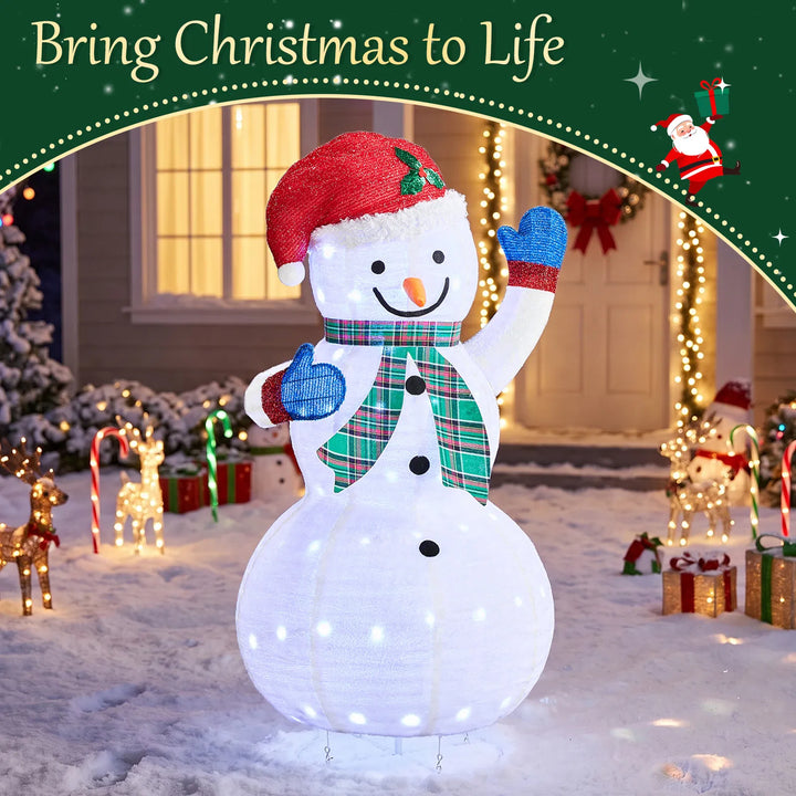 Lighted fabric snowman with plaid scarf