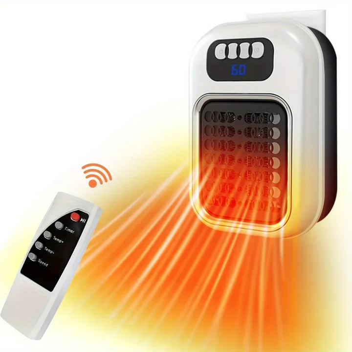 White plug-in wall heater with remote control