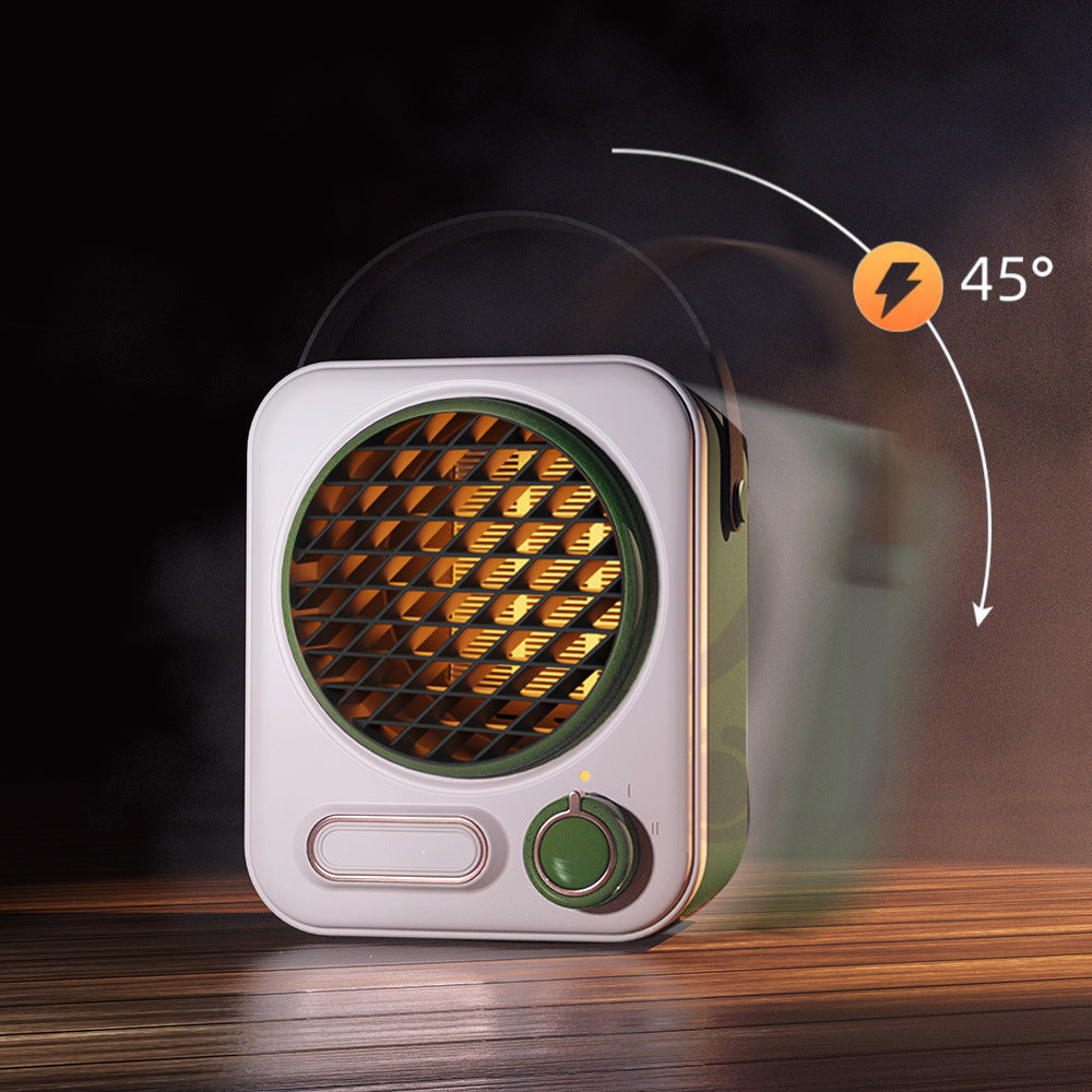 Retro desk space heater with leather handle