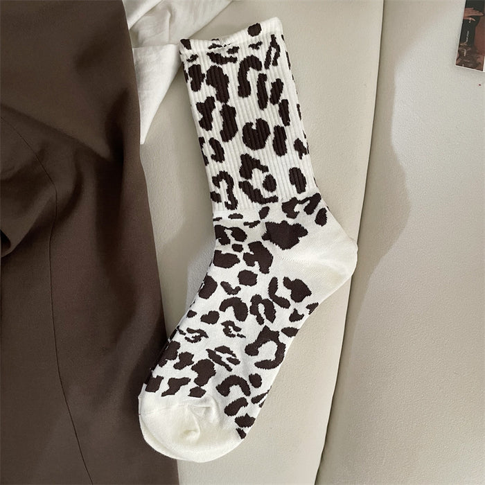 Plushridge Women's Leopard Print Mid-Calf Cotton Crew Socks