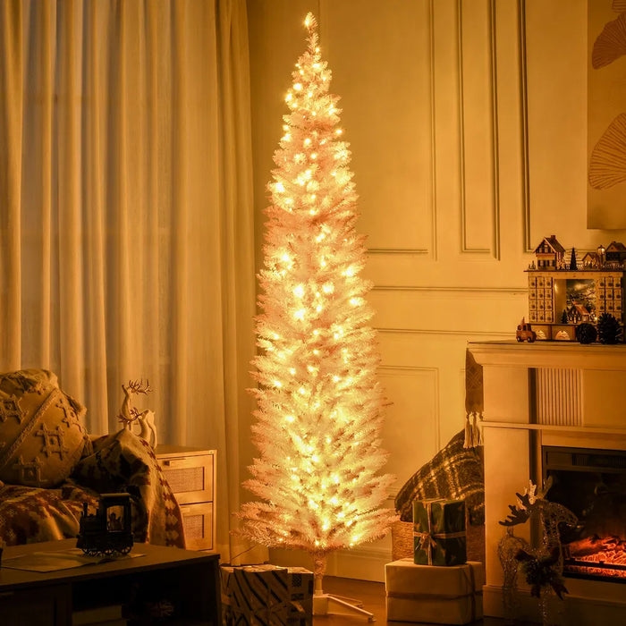 Plushridge 7 ft Pink Pre-Lit Pencil Christmas Tree with 200 LEDs