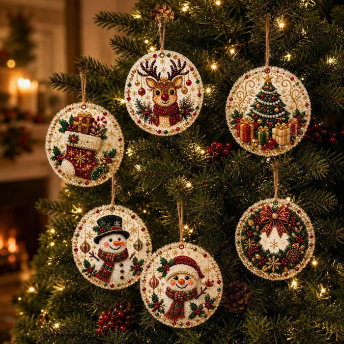 Plushridge DIY Diamond Painting Wooden Christmas Ornaments, Set of 6