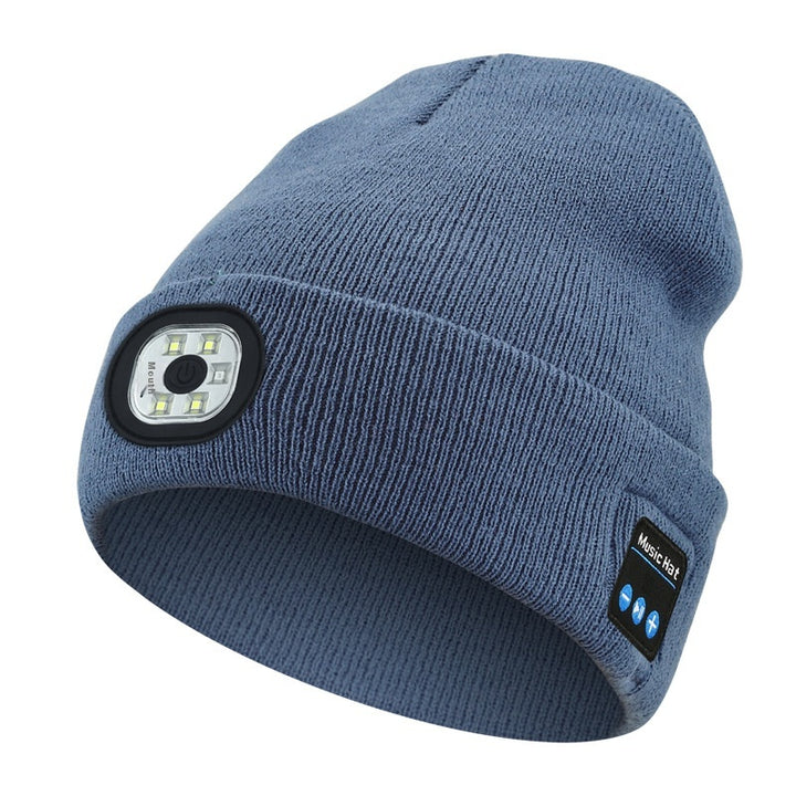 Knit beanie with front LED light