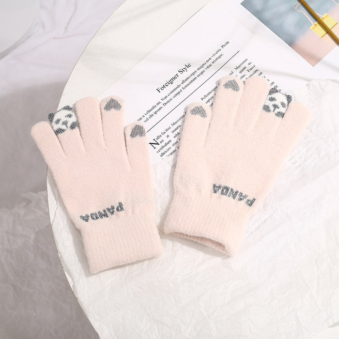 Plushridge Knit Touchscreen Gloves with a Tiny 3D Panda