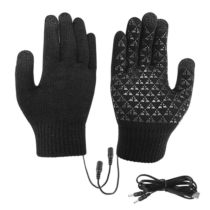 USB heated knit gloves with touchscreen tips