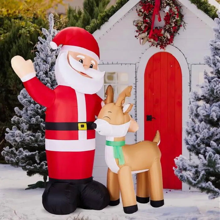 Plushridge 6 ft Inflatable Waving Santa with Reindeer