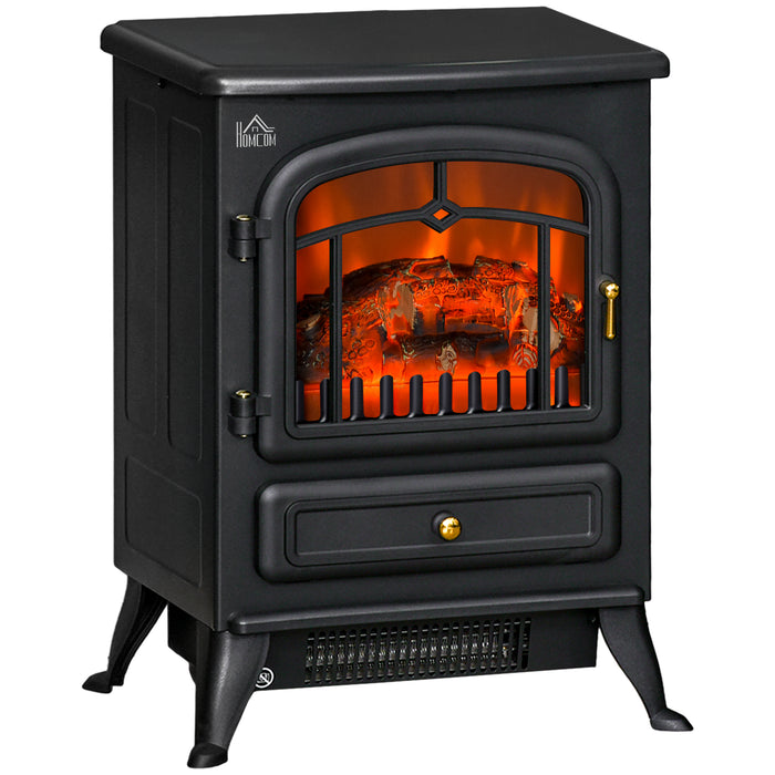 Plushridge Electric Fireplace Stove with Glass Door and Log Flames