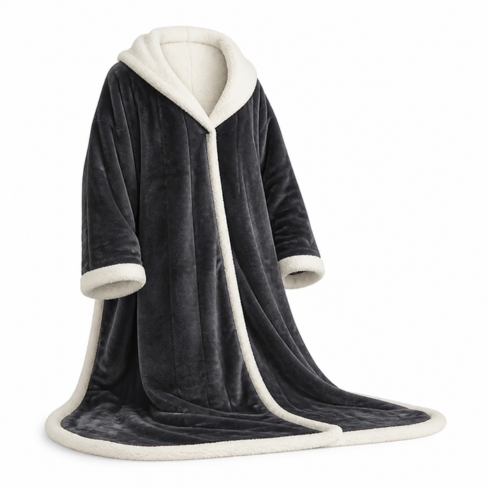 Plushridge™ Wearable Heated Sherpa Blanket with Sleeves and Foot Pocket