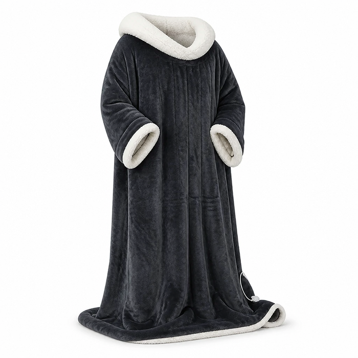 Plushridge™ Heated Wearable Fleece Blanket with Sleeves, 50 x 70 in