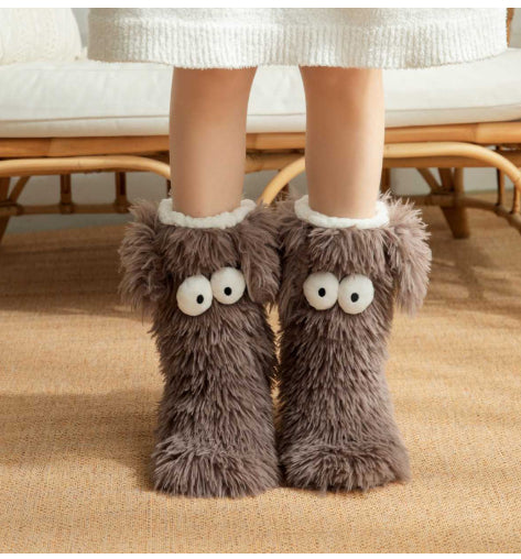 Fluffy plush socks with cartoon eyes