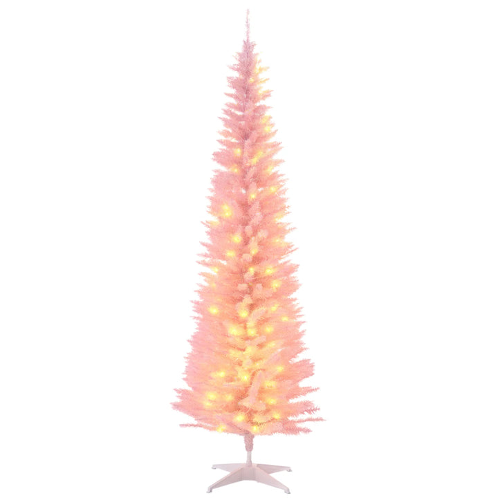 Pink pencil Christmas tree with warm lights