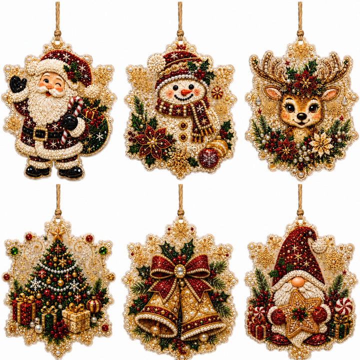 Diamond painting Christmas ornaments on a tree