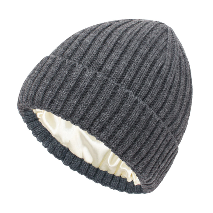 Plushridge Satin-Lined Ribbed Beanie with Turn-Up Cuff