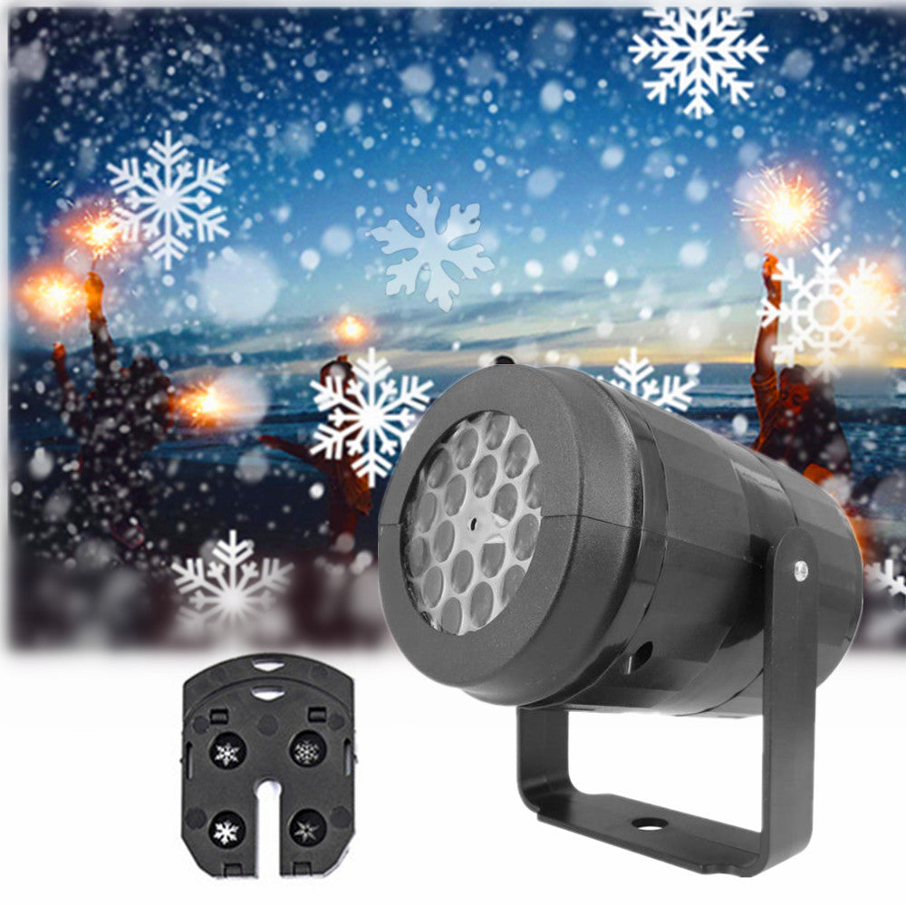 Snowflake projector lighting a house