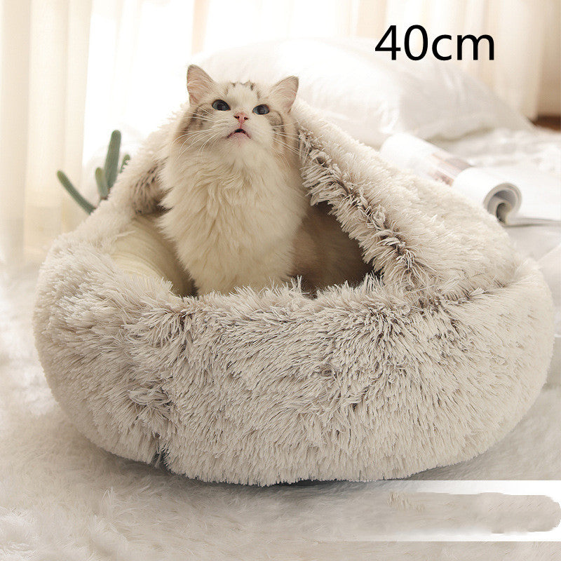 Round Plush Calming Pet Bed for Dogs and Cats, Warm &amp; Soft