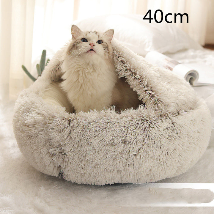 Round Plush Calming Pet Bed for Dogs and Cats, Warm &amp; Soft