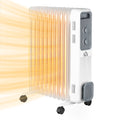 White eleven-fin oil-filled radiator with wheels