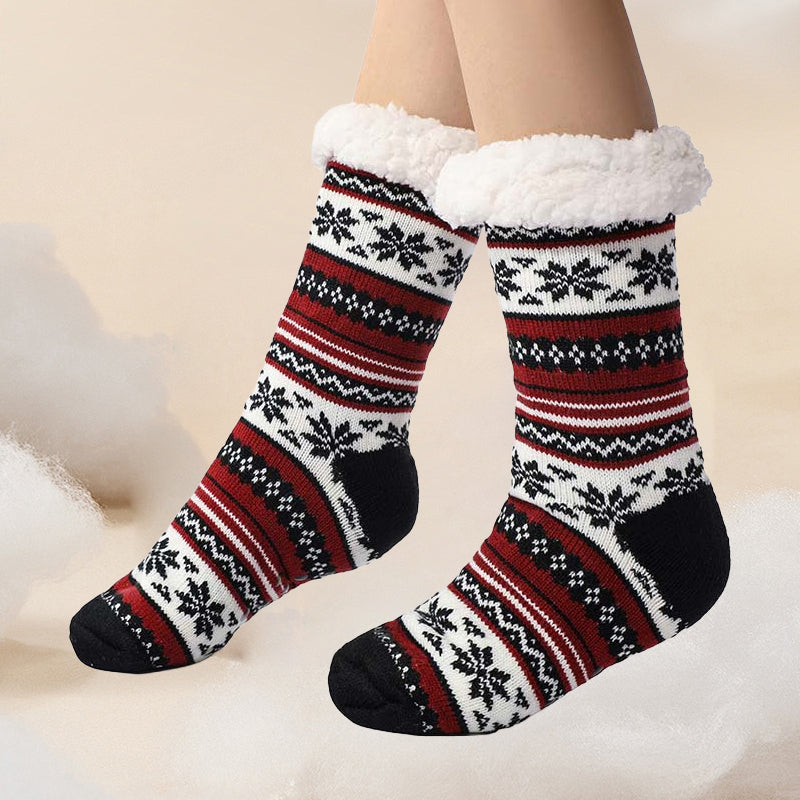 Ultra-Thick Snowflake Slipper Socks with Silicone Grippers