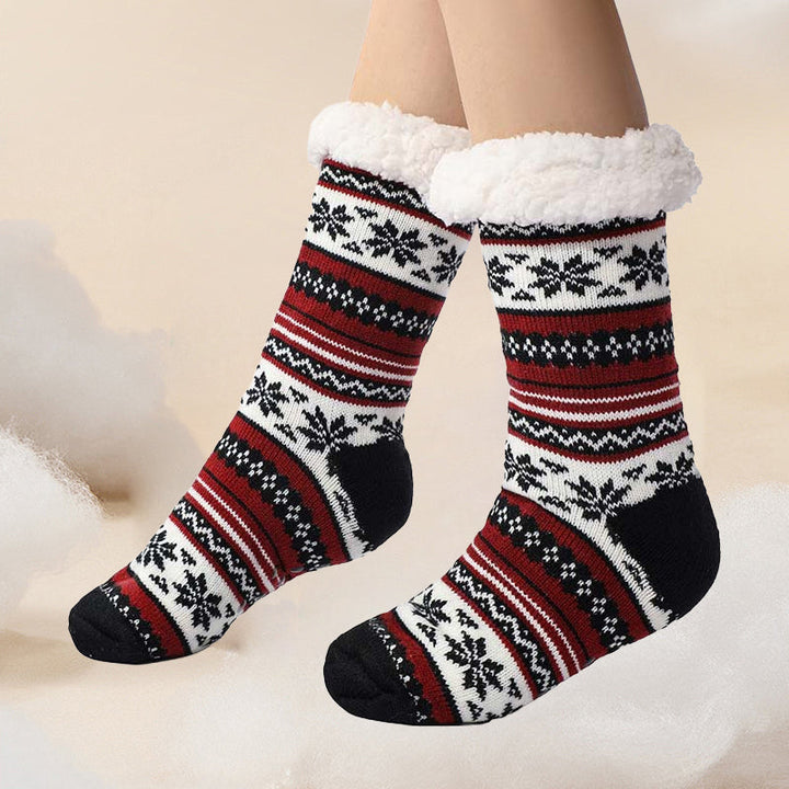 Ultra-Thick Snowflake Slipper Socks with Silicone Grippers