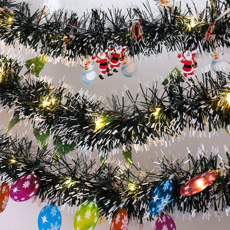 Tinsel garland with LED lights and Santas