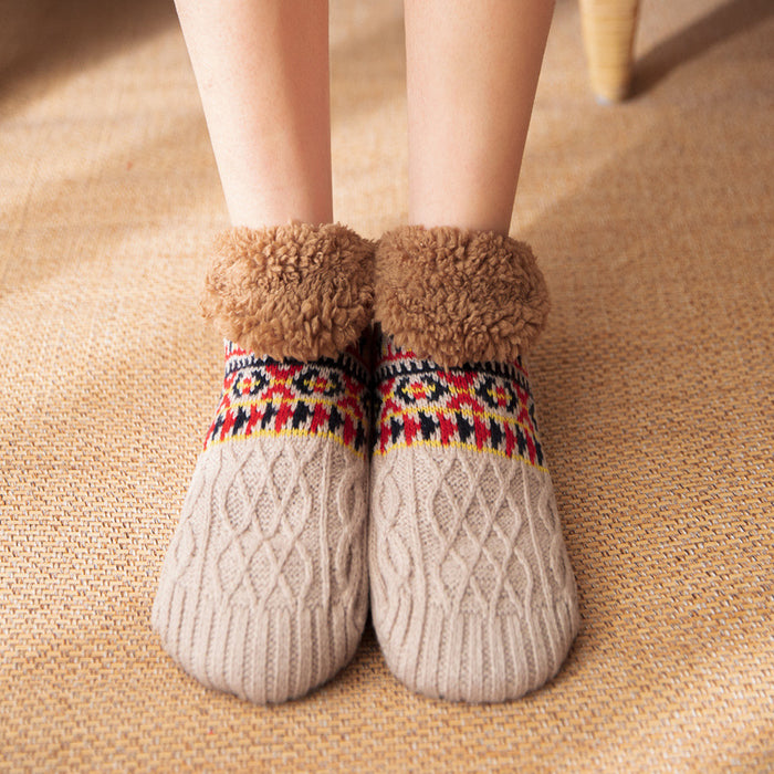 Plushridge Knit Slipper Socks with Fleece Cuff and Grip Sole