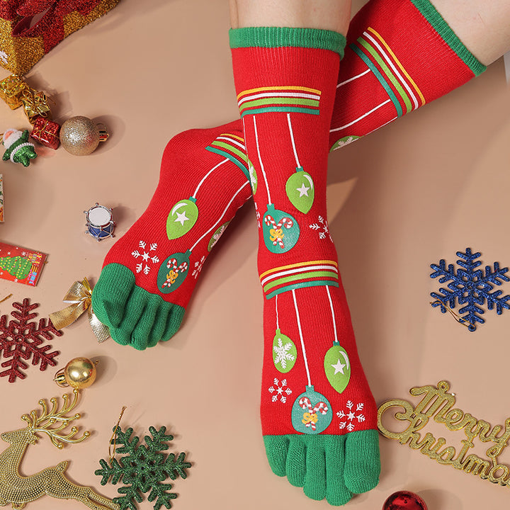 Knee-high Christmas toe socks with penguins