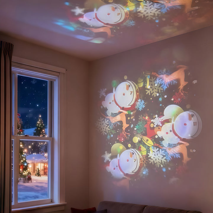 Rotating projector night light casting snowflakes