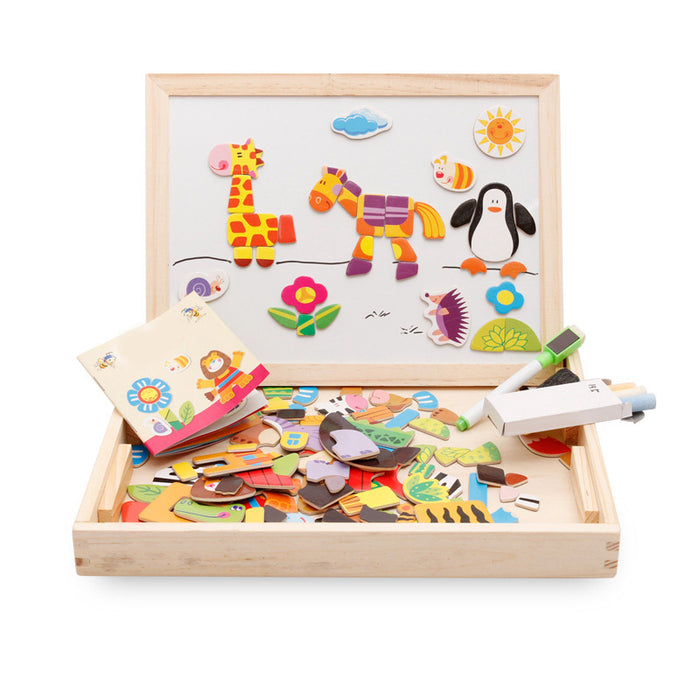 Plushridge Magnetic Animal Puzzle Box with Whiteboard and Chalkboard