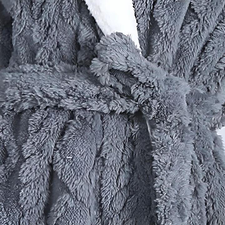 Long Plush Knit Hooded Robe with Two Patch Pockets