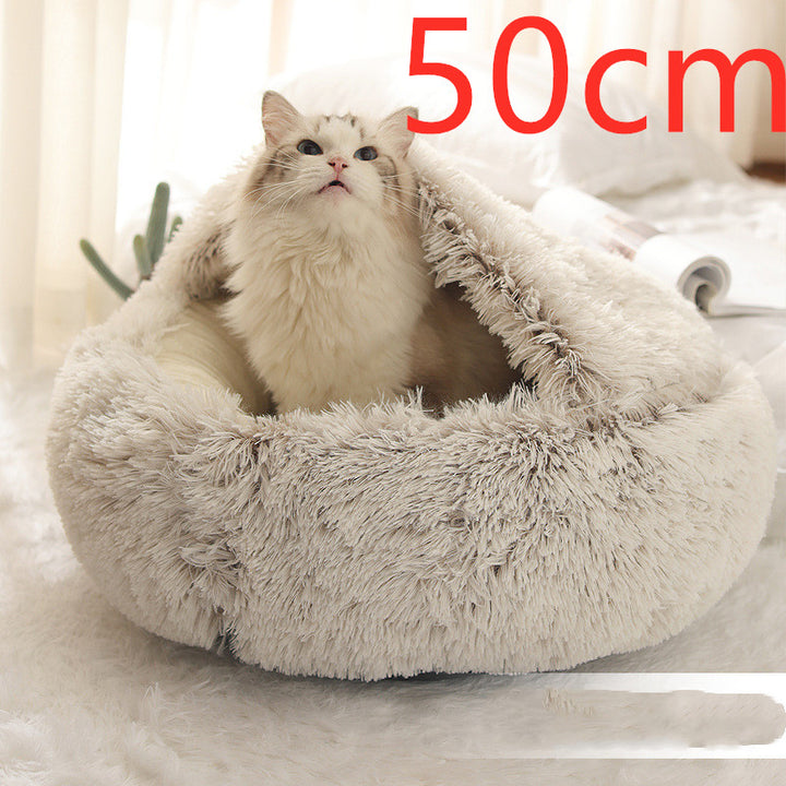 Round Plush Calming Pet Bed for Dogs and Cats, Warm &amp; Soft
