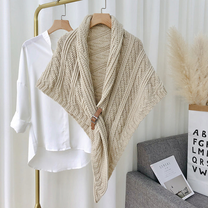 Plushridge Chunky Knit Triangle Scarf with Buckle Closure
