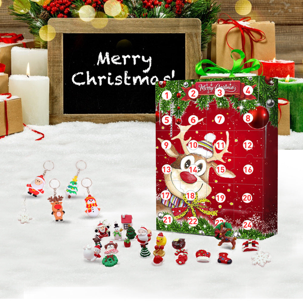 24 Days Christmas Advent Calendar with Resin Keychain Surprises
