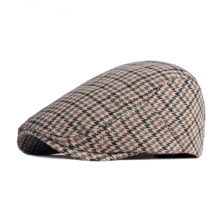 Khaki houndstooth flat cap