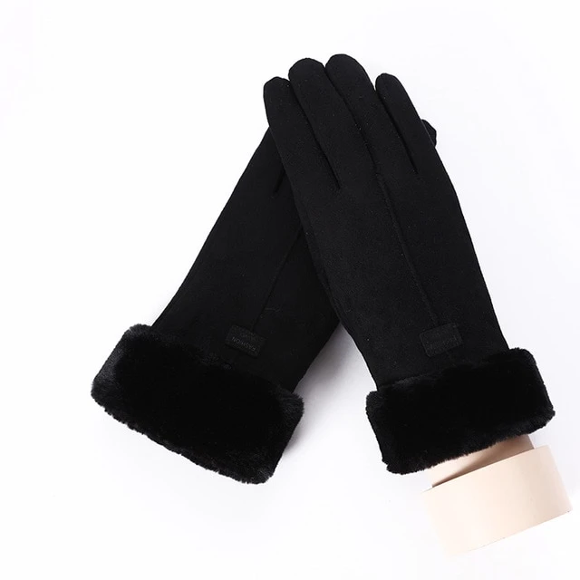 Suede-look gloves with plush bear cuff