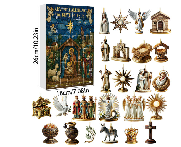 Advent calendar box with acrylic Christmas ornaments