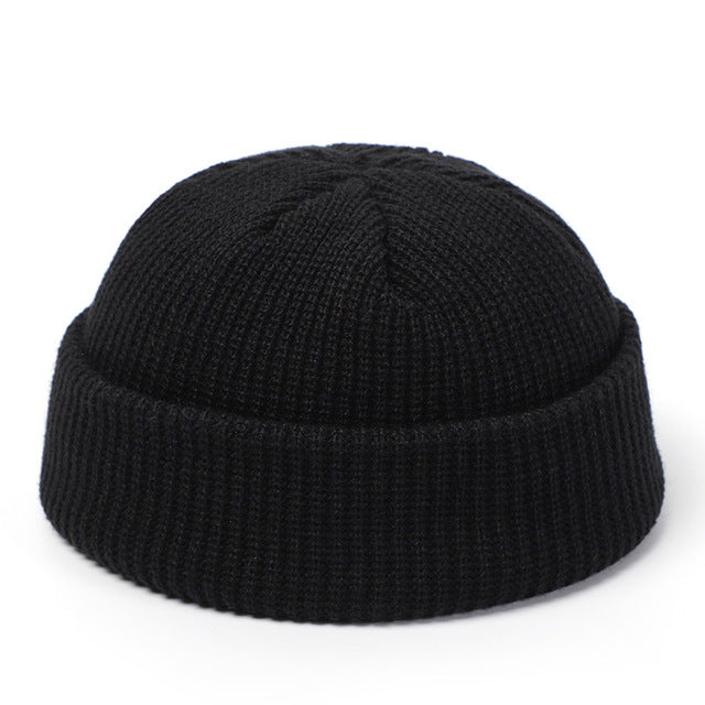 Short ribbed fisherman beanie with turn-up cuff