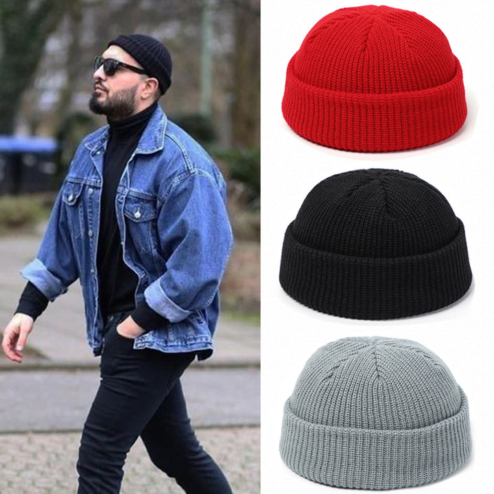 Short ribbed fisherman beanie with turn-up cuff