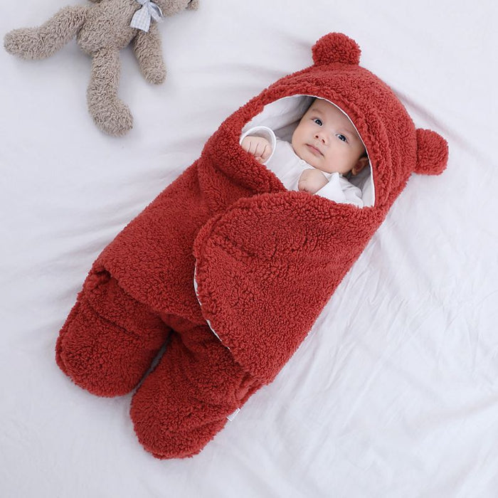 Plushridge Bear Ear Baby Wrap with Plush Hood and Cotton Lining