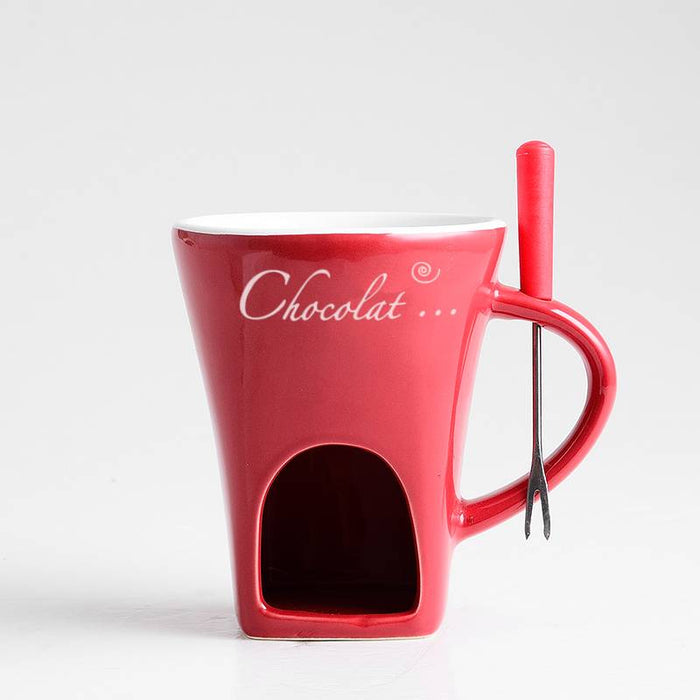 Plushridge Ceramic Fondue Mug with Fork, Tealight Heated