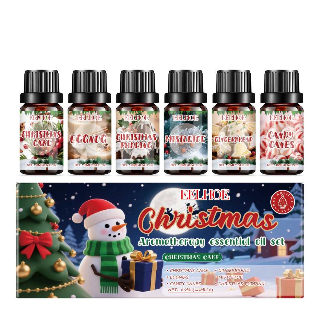 Six Christmas fragrance oil bottles in gift box