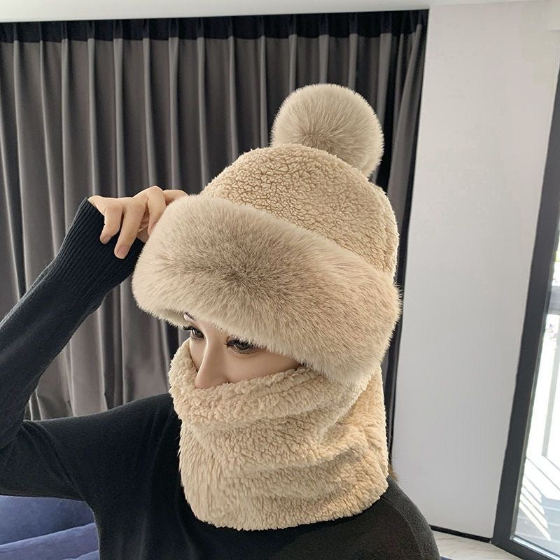 Pink plush hood hat with neck warmer