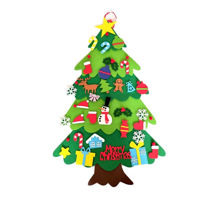 Green felt Christmas tree with colorful felt ornaments
