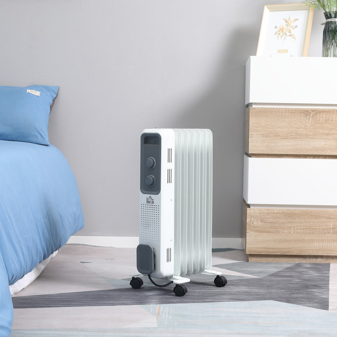 White oil-filled radiator with wheels
