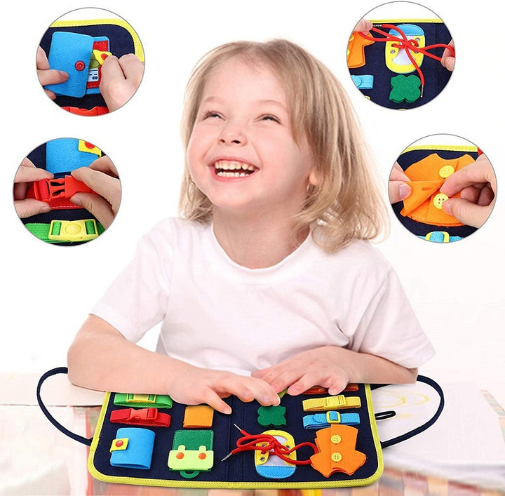 Felt toddler busy board with buckles