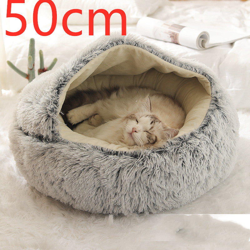 Round Plush Calming Pet Bed for Dogs and Cats, Warm &amp; Soft