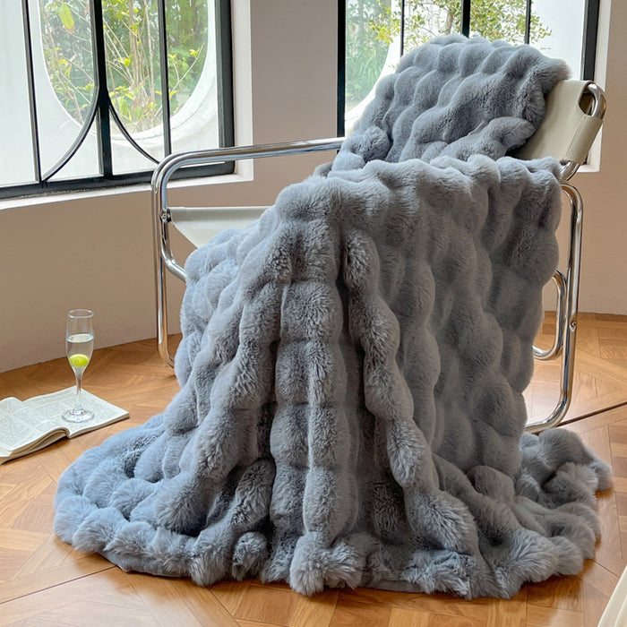 Plushridge Bubble Faux Rabbit Fur Throw Blanket, Extra Plush