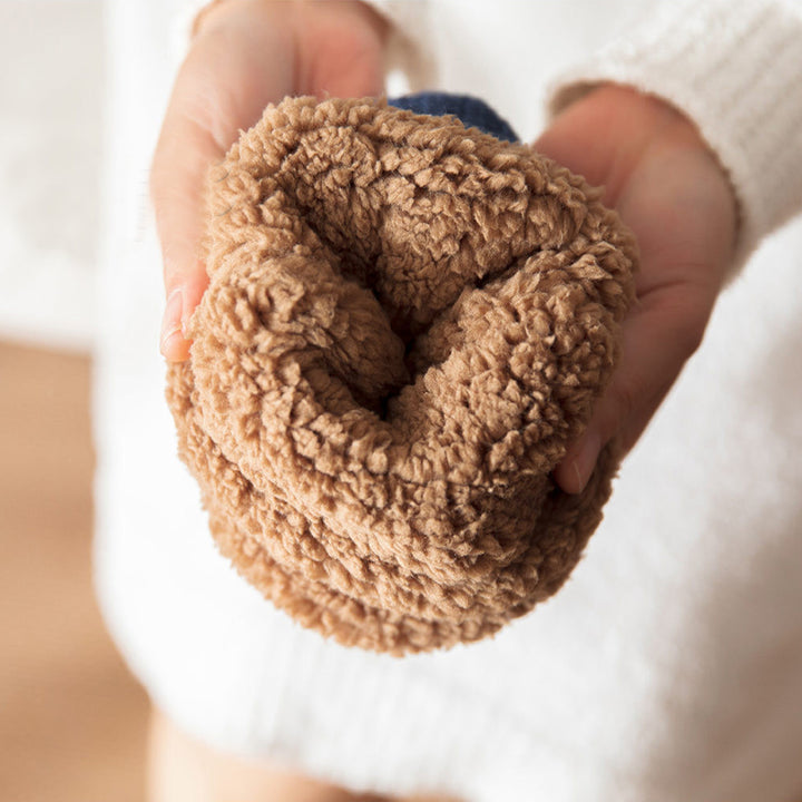 Knit slipper socks with fleece cuff