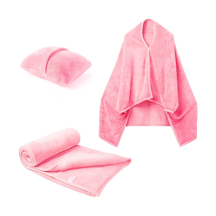 Fleece blanket worn as shawl with buttons