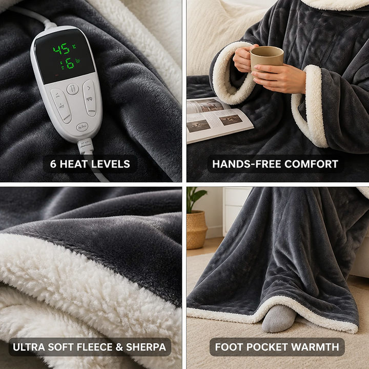 Heated Wearable Fleece Blanket with Sleeves, 50 x 70 in – Plushridge
