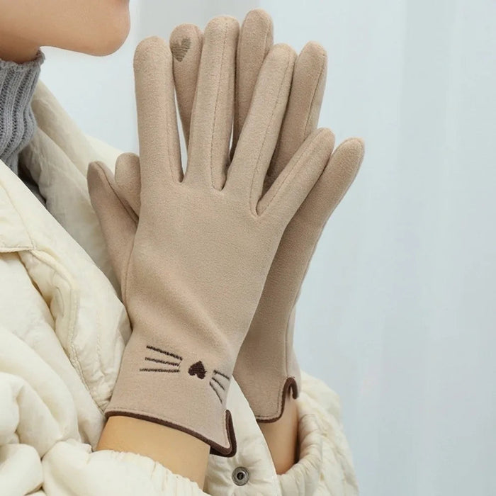 Plushridge™ Cat Embroidered Touchscreen Winter Gloves for Women